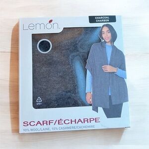 NEW Lemon Charcoal Coloured Wool Cashmere Scarf Soft Cozy Womens